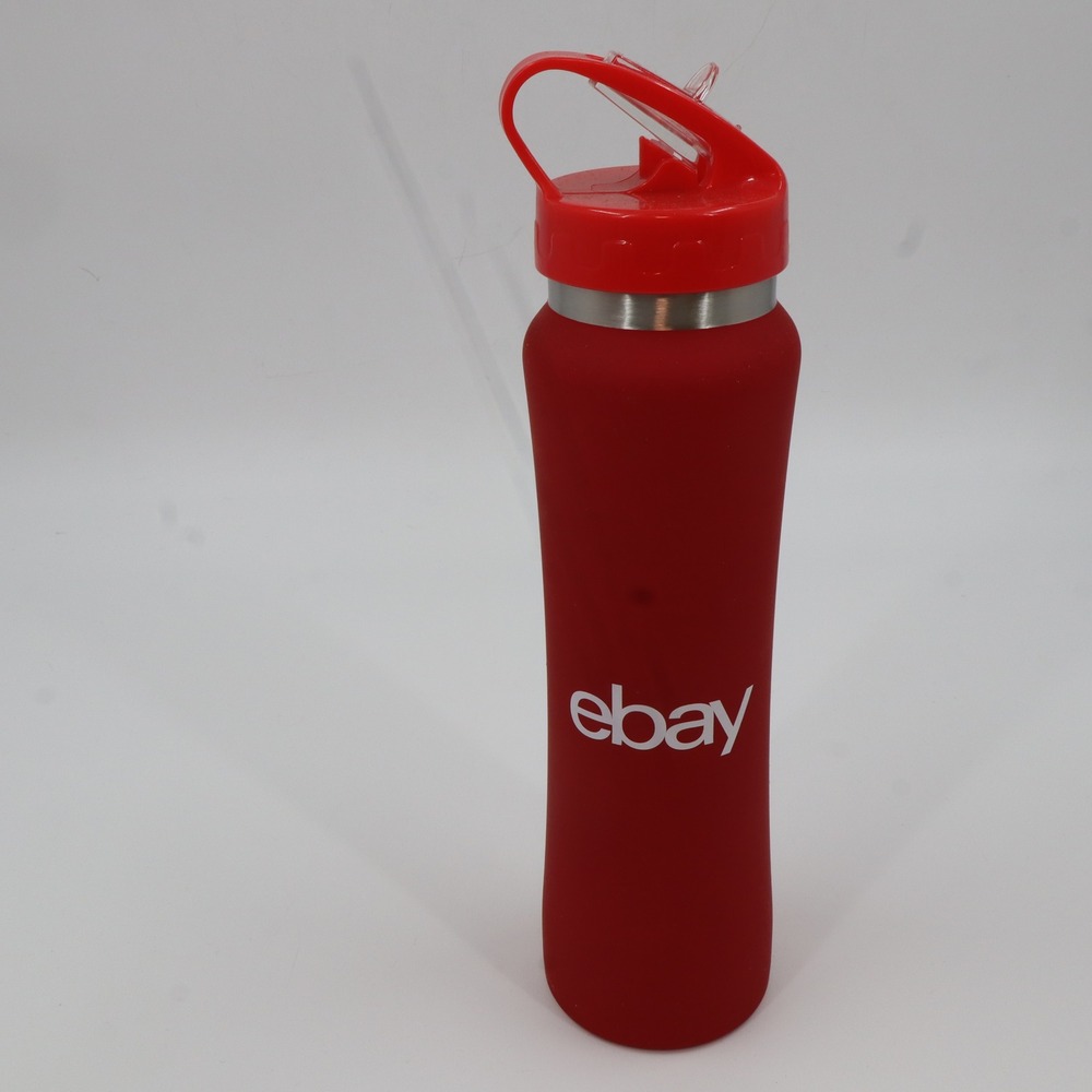 eBay Water‎ Bottle Unisex 25oz Red Soft Touch Matte Flip Top Straw EST 1995 Logo